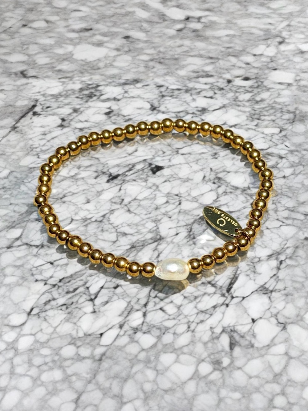 Celeste Sol Gold Tone Beaded Bracelet Freshwater Pearl Minimalist Jewelry